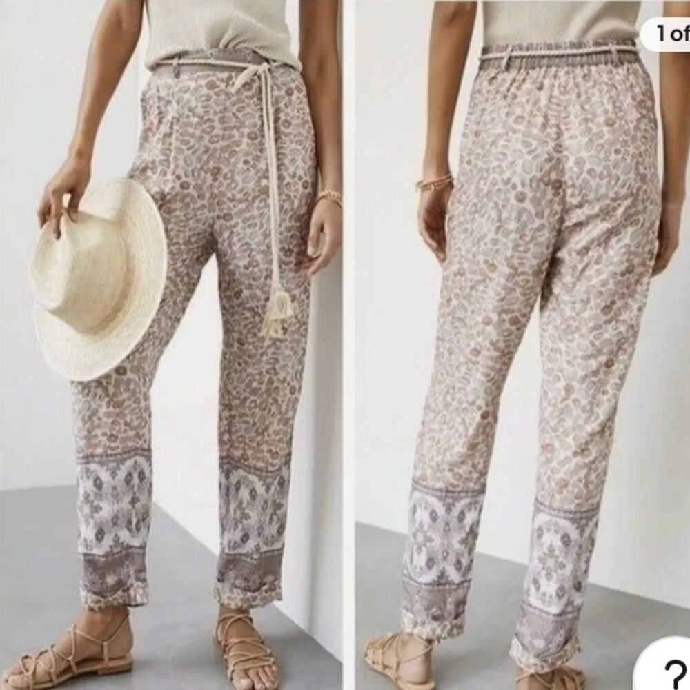 Anthropologie ollari New York sm pull on pleated tapered pants leopard paisley